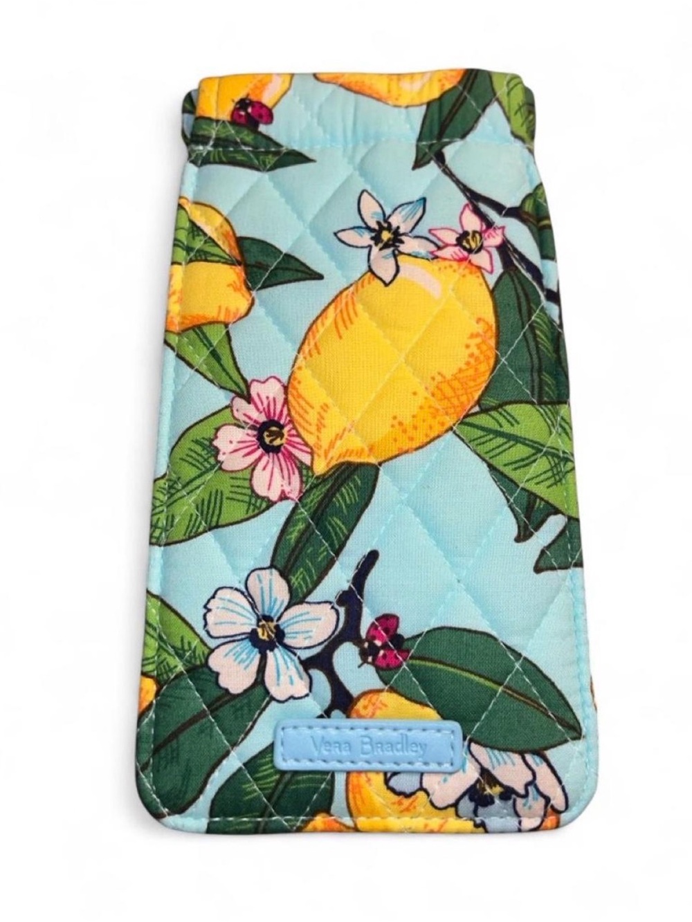 Vera Bradley Lemon Floral Quilted Sunglass Sleeve - Aqua Yellow Green
